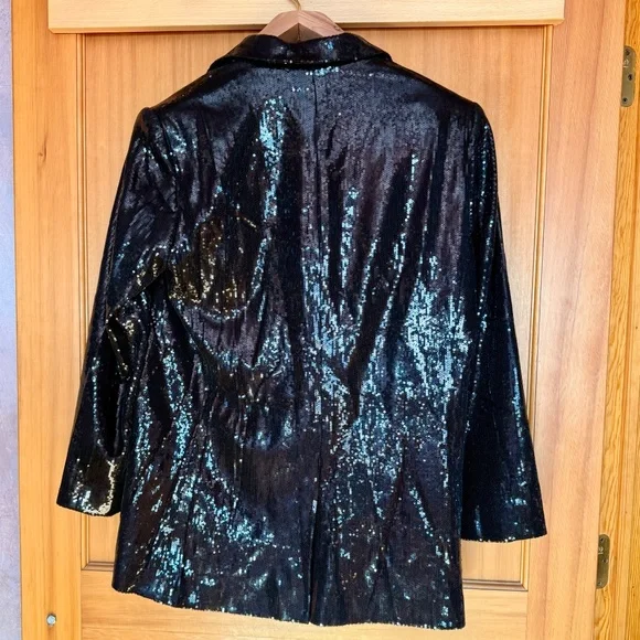 Men’s Black Sequin Blazer Jacket Made in USA Large 42R Disco Eras Tour NYE